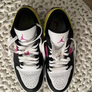 Multi color Jordan 1 Low tops. Size 8.5. Gently worn. Good condition.